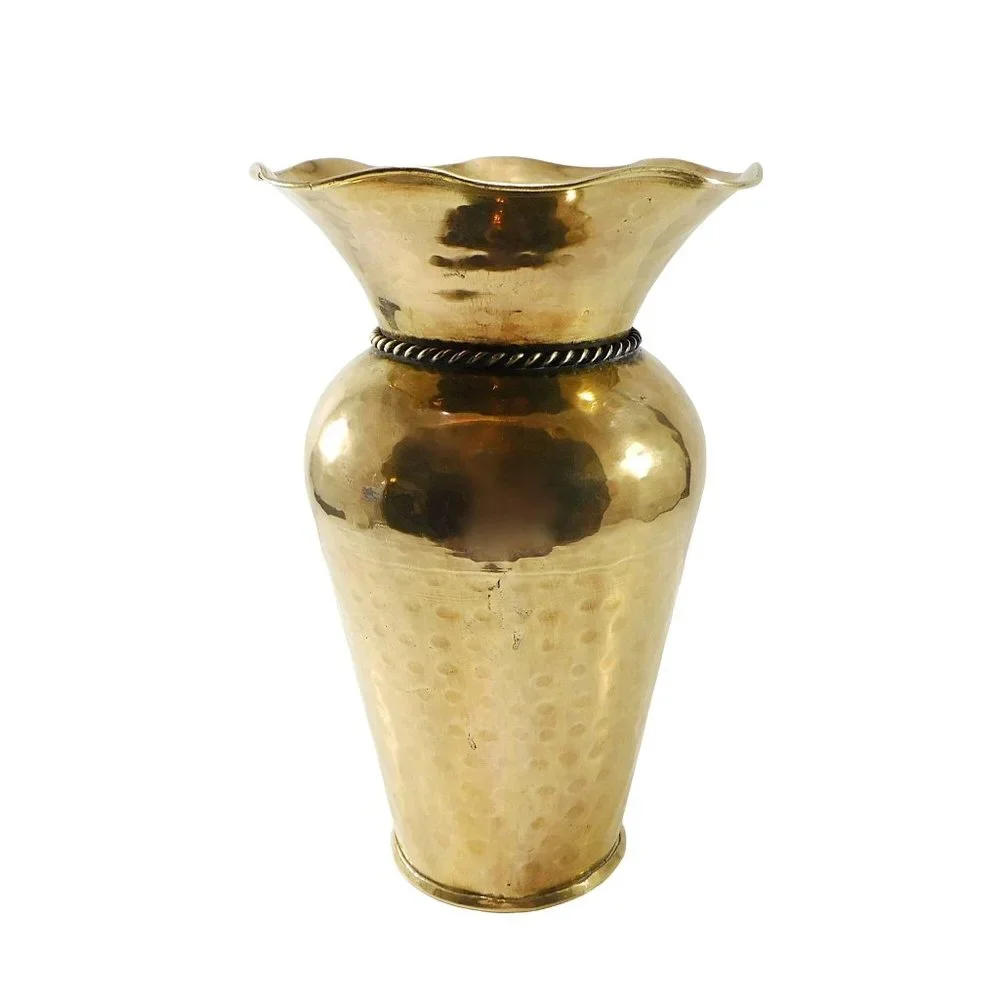 Hammered Solid Brass Vase Rope Tassel Accent 9.25" - Picture 2 of 5